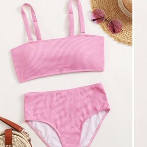 NWT Pink Solid High Waist Bikini Swimsuit